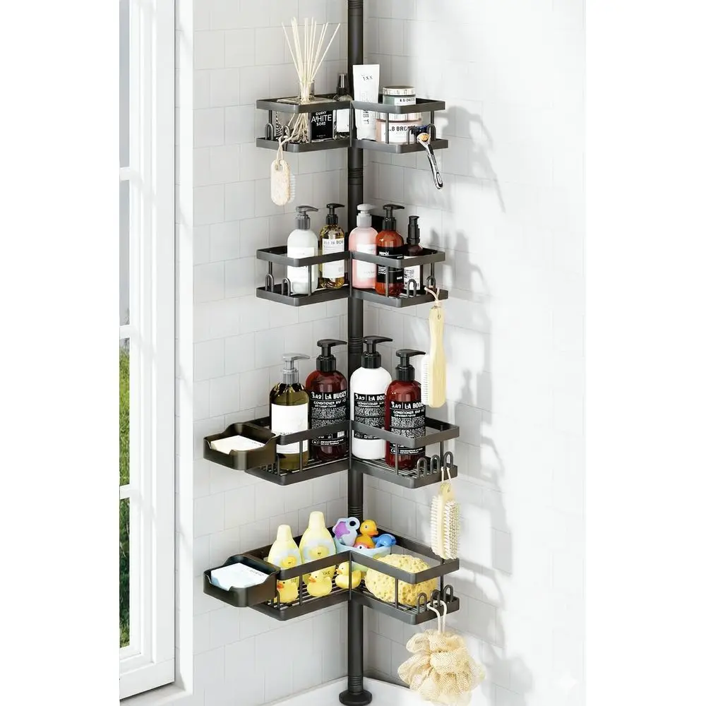 

Adjustable Shower Shelves, Rust-Resistant Organizer, No-Drill Installation, Black