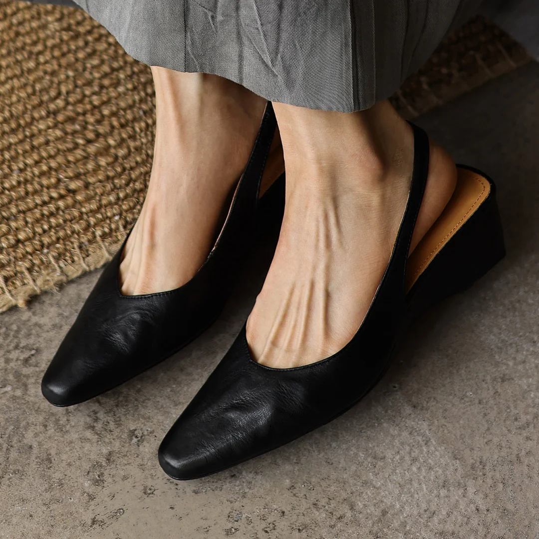 

danxuefei women's sheepskin pointed toe slingback slip-on sandals elegant ladies 4.5cm wedge med heel summer slim dress shoes