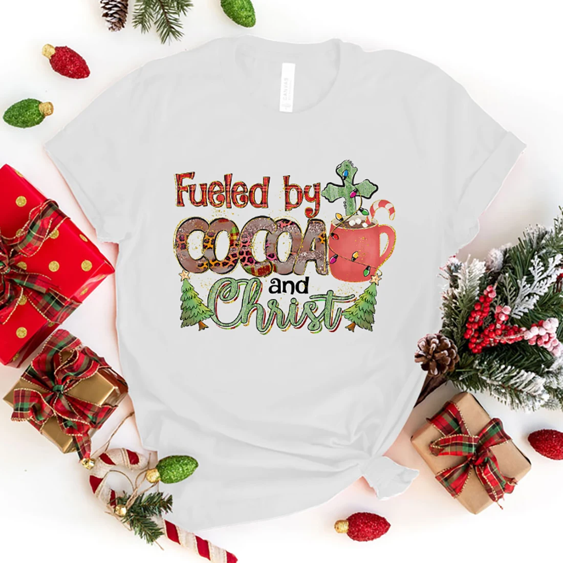 Christmas Fueled By Cocoa And Christ T Shirt Women Casual Personality Round Neck Short Sleeve Fashion T Shirt 10 Colors tops