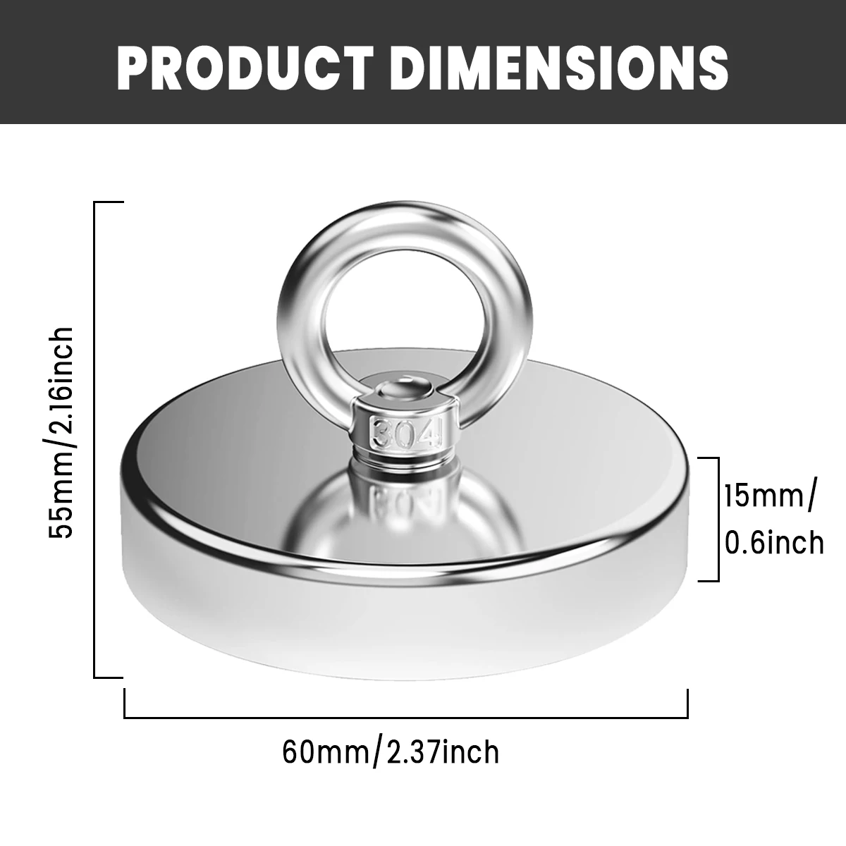 アップグレードされた超強力磁石 60mm 高耐久ネオジム磁石、サルベージ、磁気釣り、金属サーチャーツール用アイボルト付き