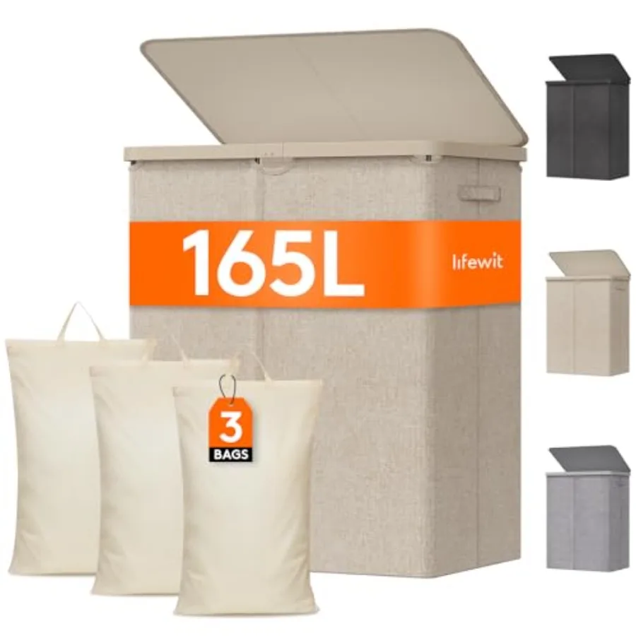 

Большая корзина для белья с крышкой, пластиковыми ручками и съемным мешком, складная высокая корзина для грязной одежды