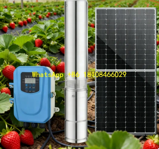 Caudal de bomba sumergible solar de pequeño flujo: 2,3 m3/h profundidad de la cabeza/pozo: 82 m para riego por goteo de fresa de invernadero liso