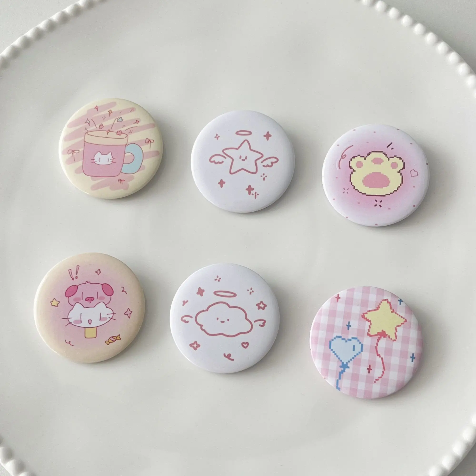 6Pcs/Set Cute Cartoon Mini Button Badge Kawaii Retro Girly Heart Backpack Pencil Bag DIY Decorative Brooch Pin Accessories Gifts