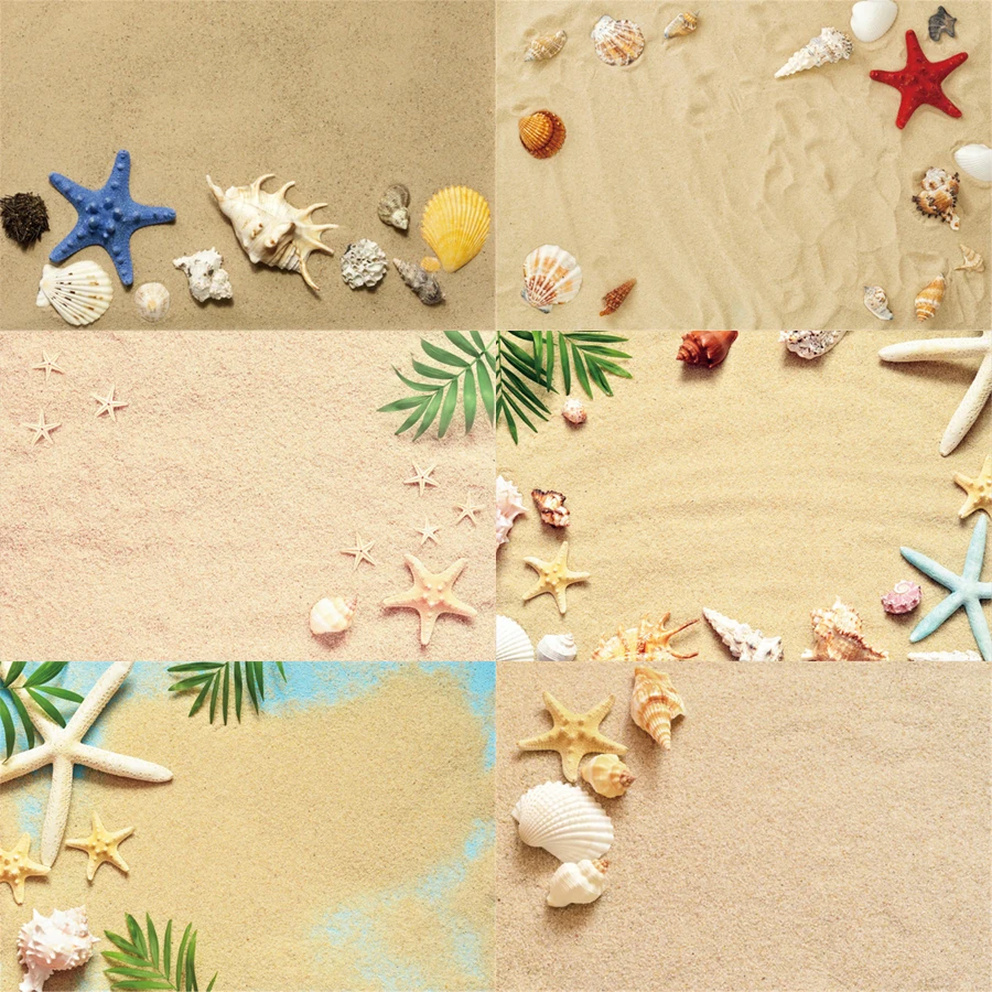 

Photography Backdrop Seaside Beach Sand Starfish Palm Tree Leaves Baby Summer Holiday Scene Background Poster Photo Studio