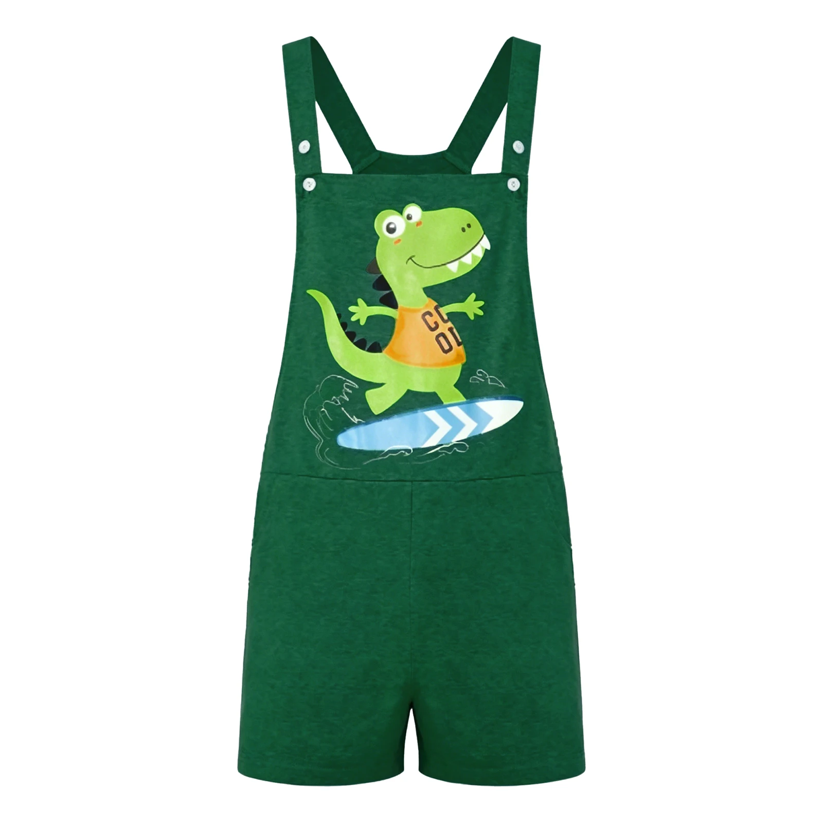 

Men Cartoon Dinosaur Printed Overalls Pajamas Color Blocking Pockets Straps Bib Shorts Rompers Sleepwear Daily Loose Overalls