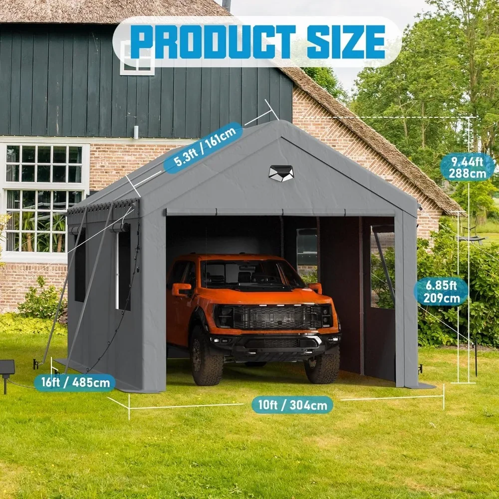 Carport Canopy 10x16 Heavy Duty, Carport Canopy, Portable Car Port Garage, Car Shelter All Weather, Grey