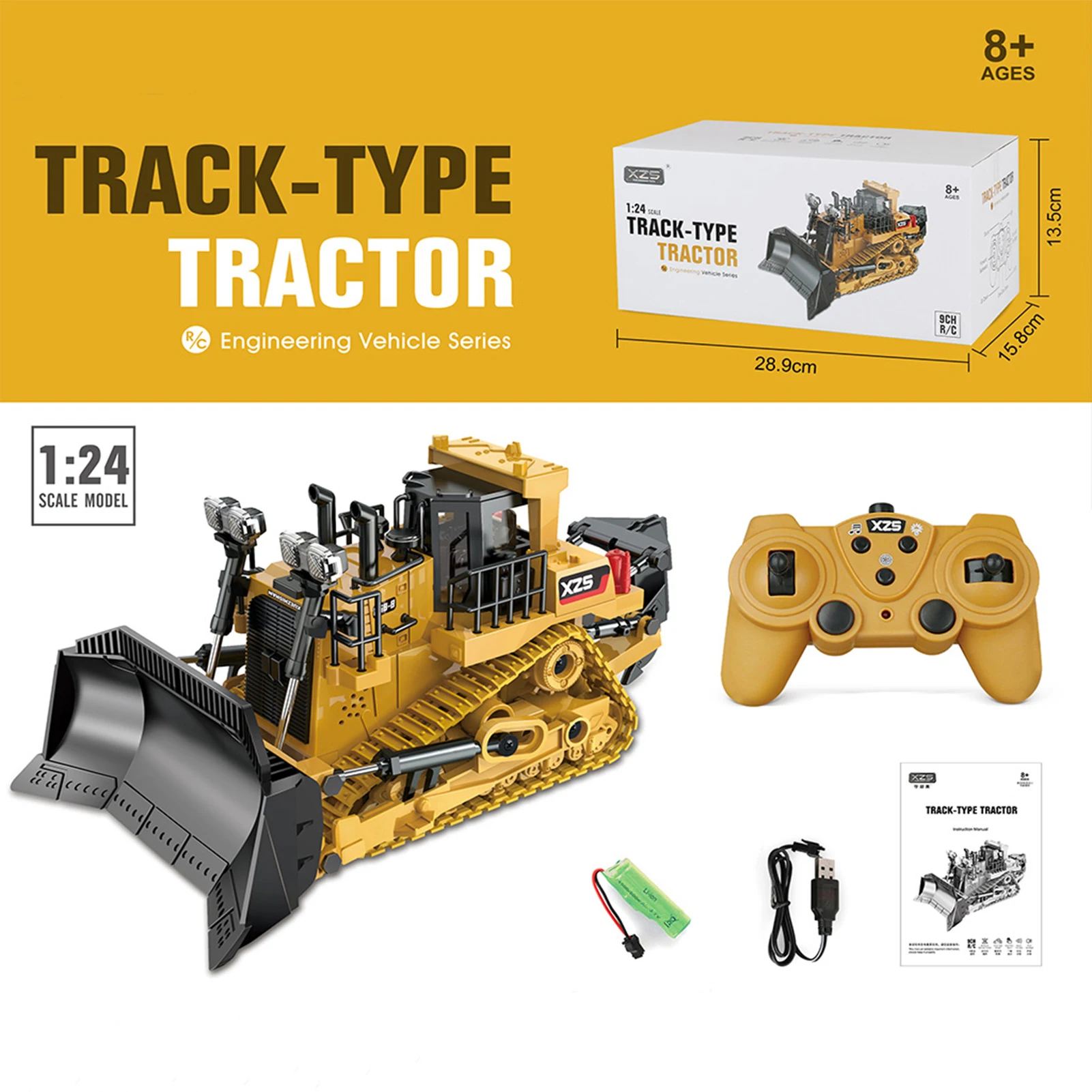 1:24 2.4G 9CH RC Bulldozer RC Tractor Truck Construction Engineerin g Vehicles Simulation Sound Educational Toys for Kids