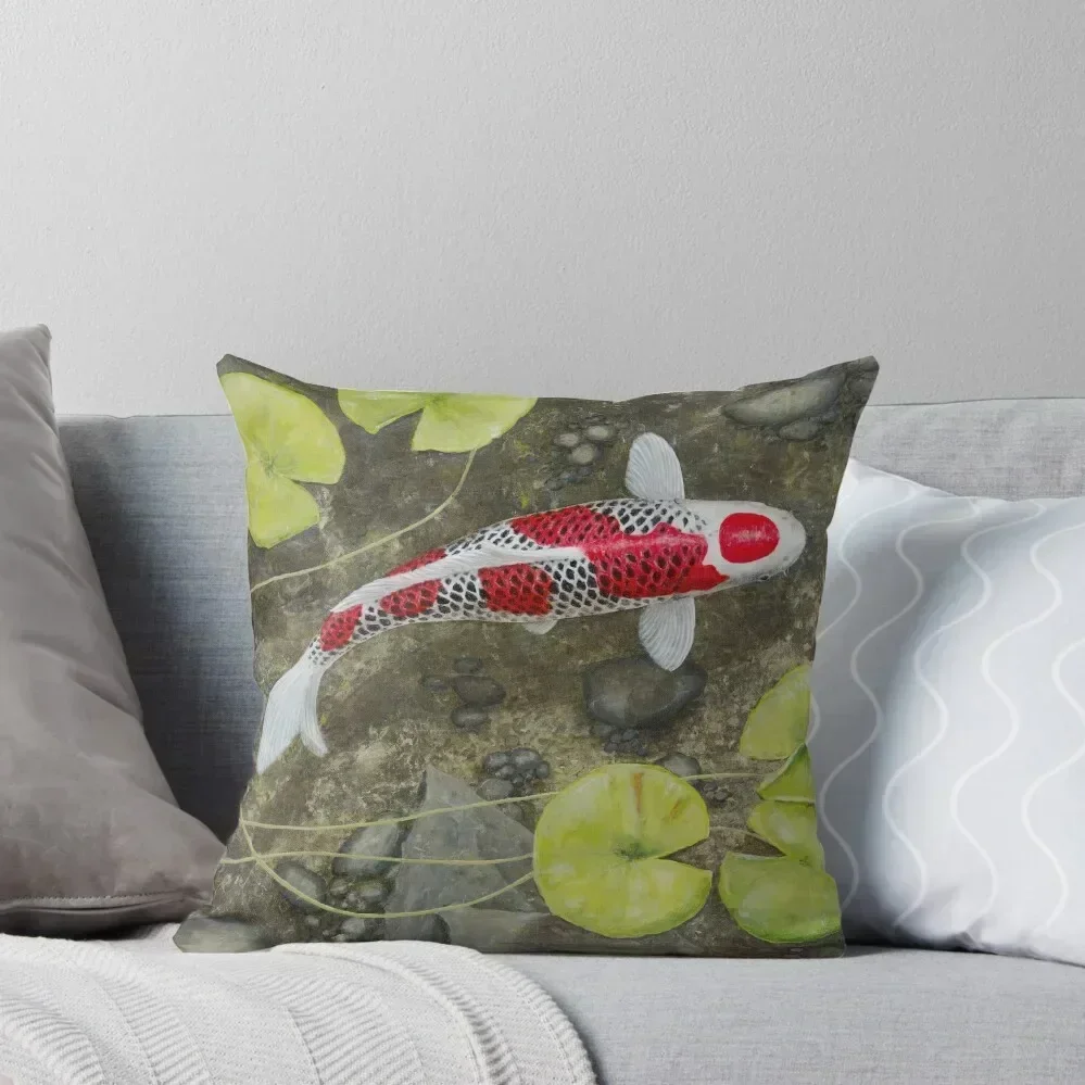 Koi Fish Pond Kuhaku Throw Pillow Cushions luxury throw pillow covers pillow