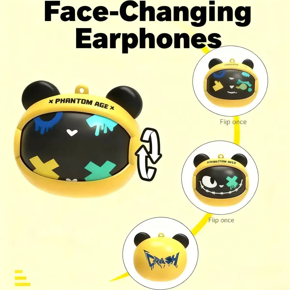 

Cute Rotating Face Change Bluetooth Wireless Half-in-ear Earphones With Lanyard Long Endurance Music Earsets For Children Gifts