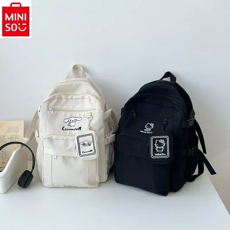 Miniso 2024 Nieuwe Hello Kitty Cartoon Outdoor Reizen Hoge Kwaliteit Canvas Tas Student Mode Vrije Tijd Grote Capaciteit Rugzak