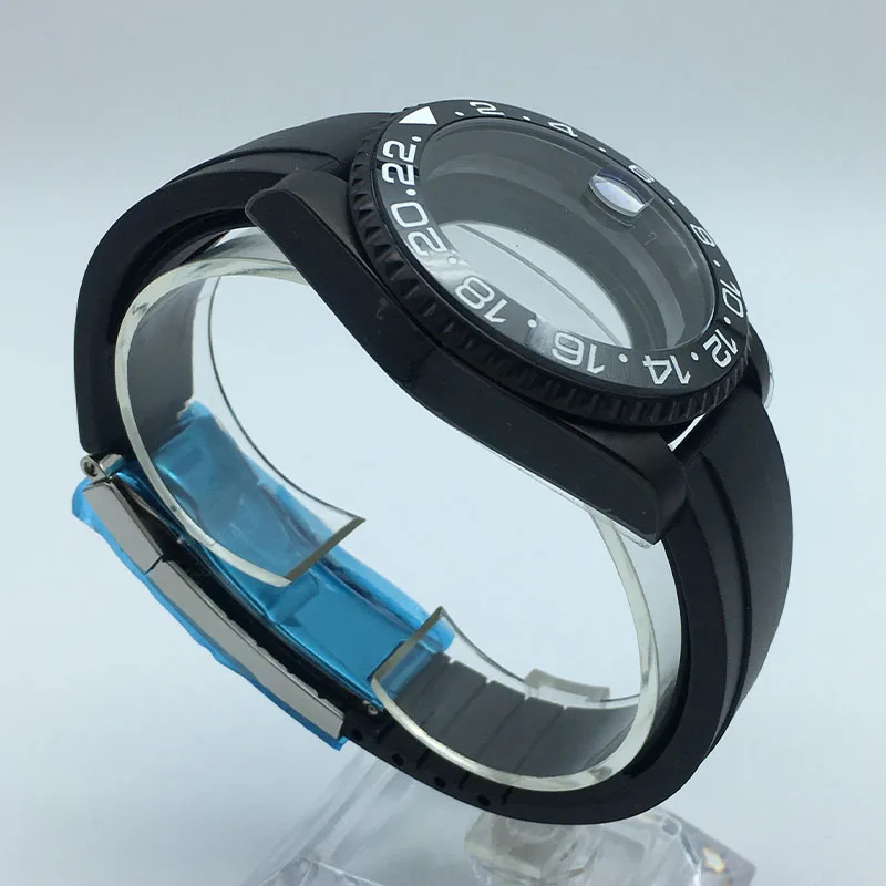 40mm Black case rubber strap  Sliding lock buckle Sapphire For Seiko nh34nh35 nh36nh38 Miyota8215 Movement GMT watch 28.5mm Dial