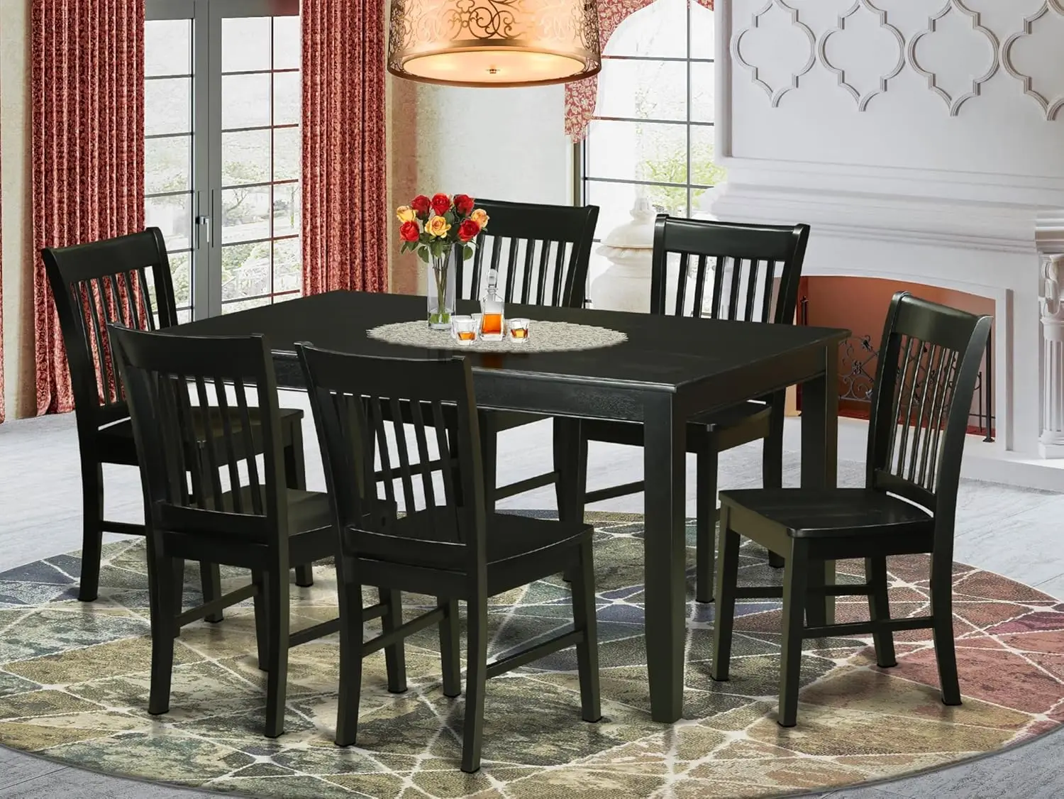 East West Furniture DUNO7-BLK-W 7 Piece Kitchen Table Set Consist of a Rectangle Dining Table and 6 Dining Chairs, 36x60 Inch, B