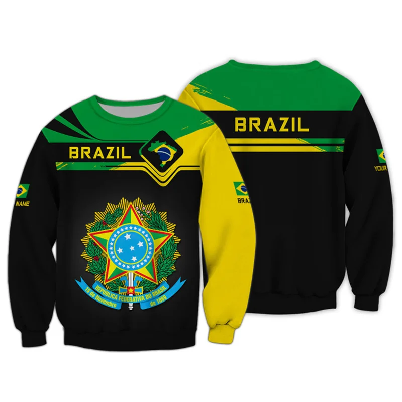 New Brazil National Emblem 3D Print Sweatshirt For Mens Clothing Round Pullover Streetwear Hip-hop Sportswear Hombre Women Tops