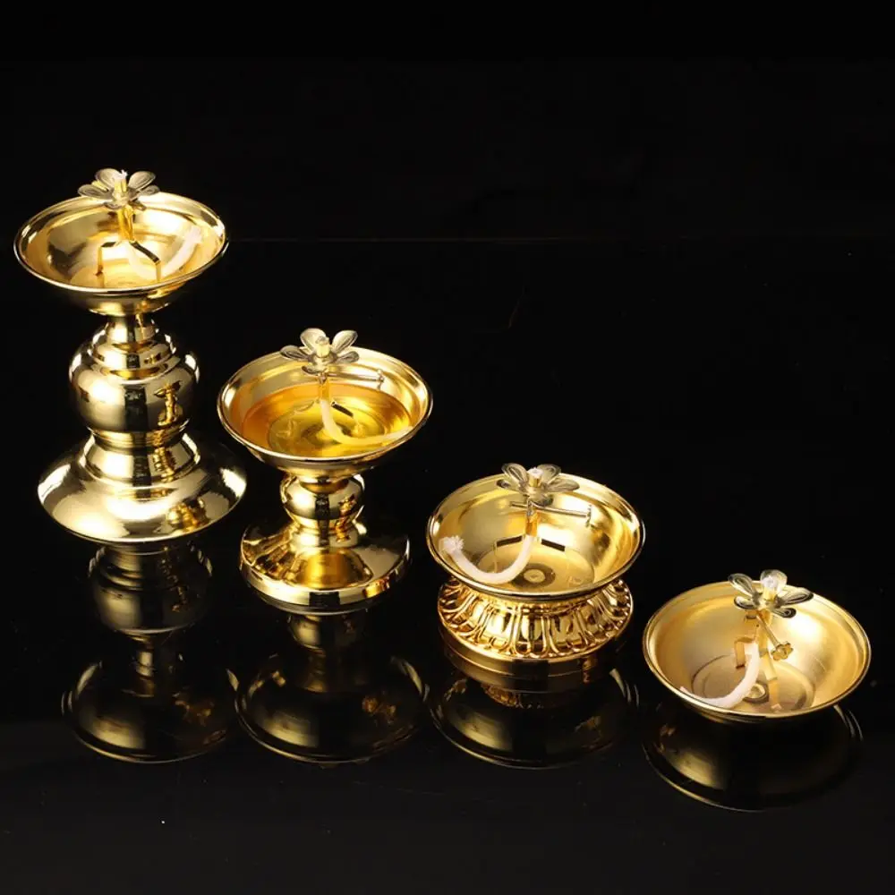 

Vintage Anti-slip Alloy Oil Lamp Exquisite Adjustable Butter Lamp Holder High-legged Oil Dish Ornaments Lamp Decor