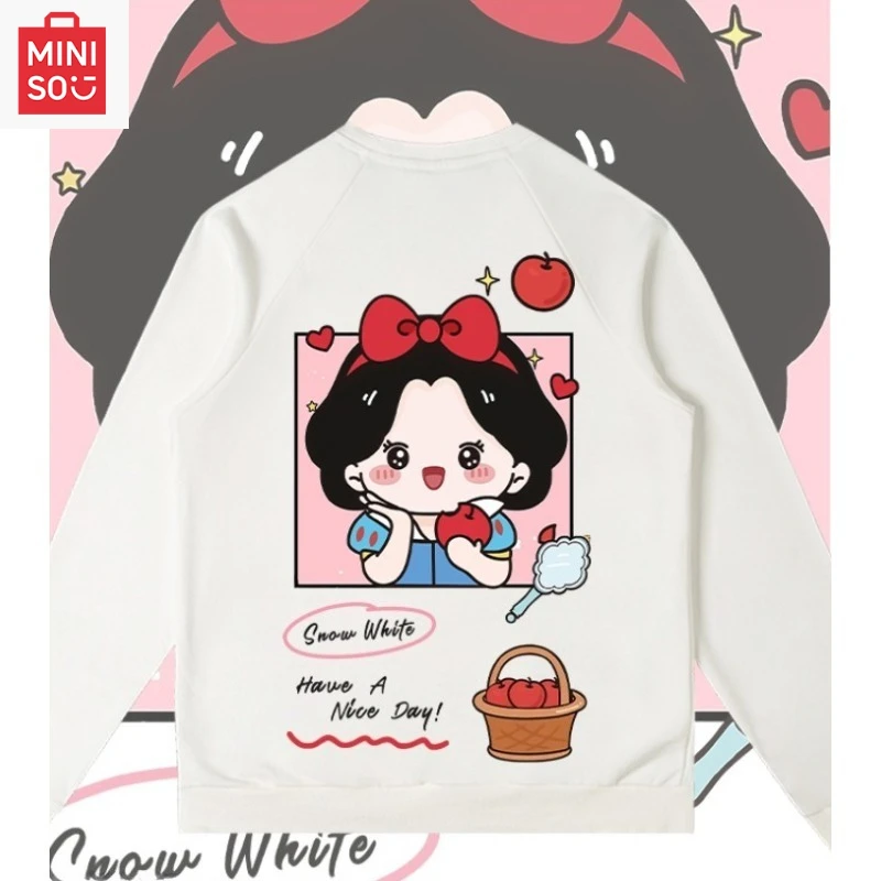 

MINISO коллаборационная толстовка с принтом Белоснежки и длинными рукавами, свободная, мультяшная, повседневная и милая для девочек и мальчиков