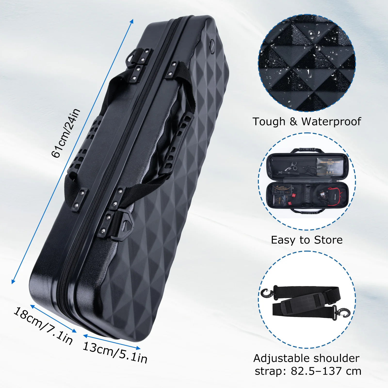 GOTURE Travel Fishing Tackle Full Set 4-Piece Rod 9+1BB Spinning Reel with Complete Lures & Waterproof Hard Case for Anglers