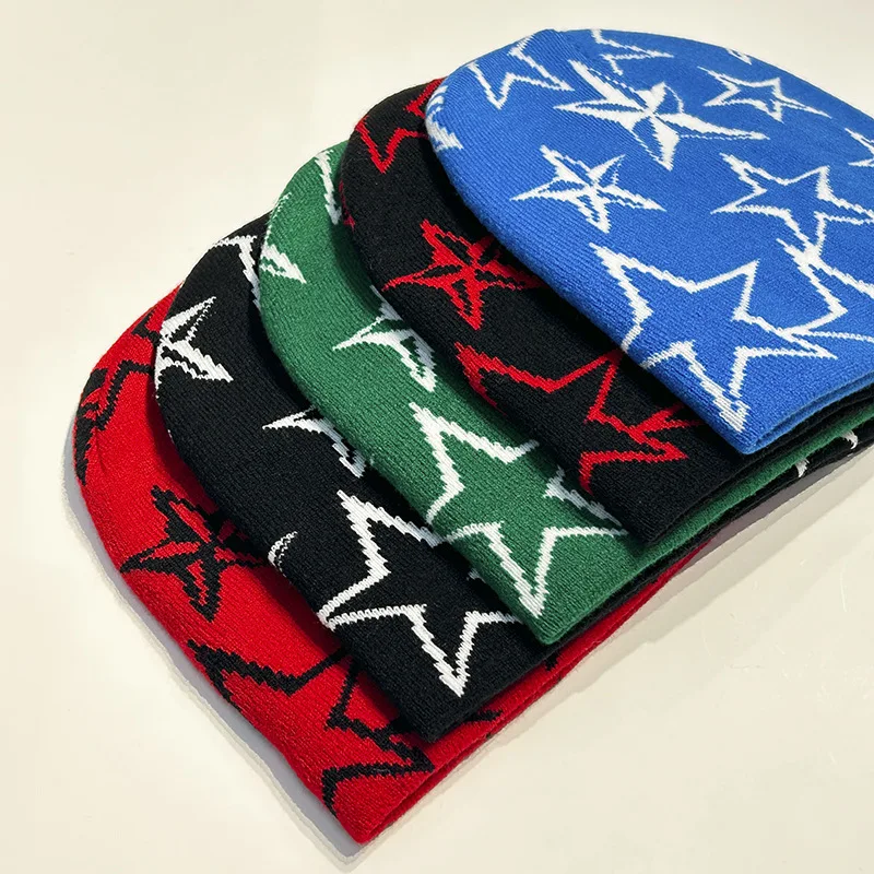 Gorro de punto con pentagrama de estrella para hombre y mujer, gorro de lana Vintage con estampado de Hip Hop, gorro cálido para deportes al aire