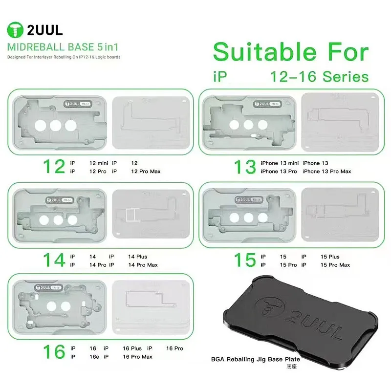 

2UUL BH13 MIDREBALL BASE 5in1 Магнитная платформа для реболлинга для IP 12-16 серии Логическая плата Средний слой BGA Ремонт