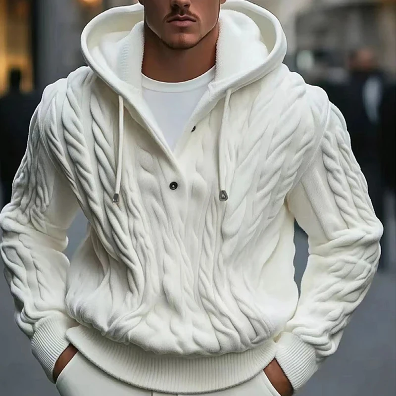 Men's Winter Knit Hoodie Hooded Sweater Vestidos Casual White knitted Hooded Sweater Men Long Sleeve Trend Knitwear Vestidos