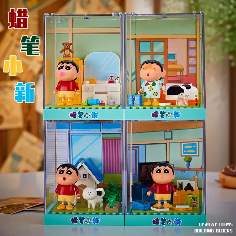 Crayon Shin-chan Building Blocks Modello assemblato Soggiorno Parco Micro scene Building Blocks assemblati Giocattoli per bambini Regali
