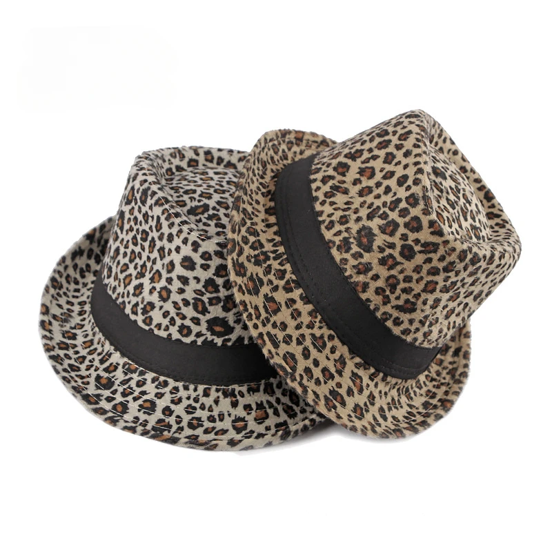 Autumn Winter Women's Fashion Top Hat Sexy Fashion Jazz Hat British Retro Gentleman Hat Men Leopard Animal Fedoras Top Party Hat