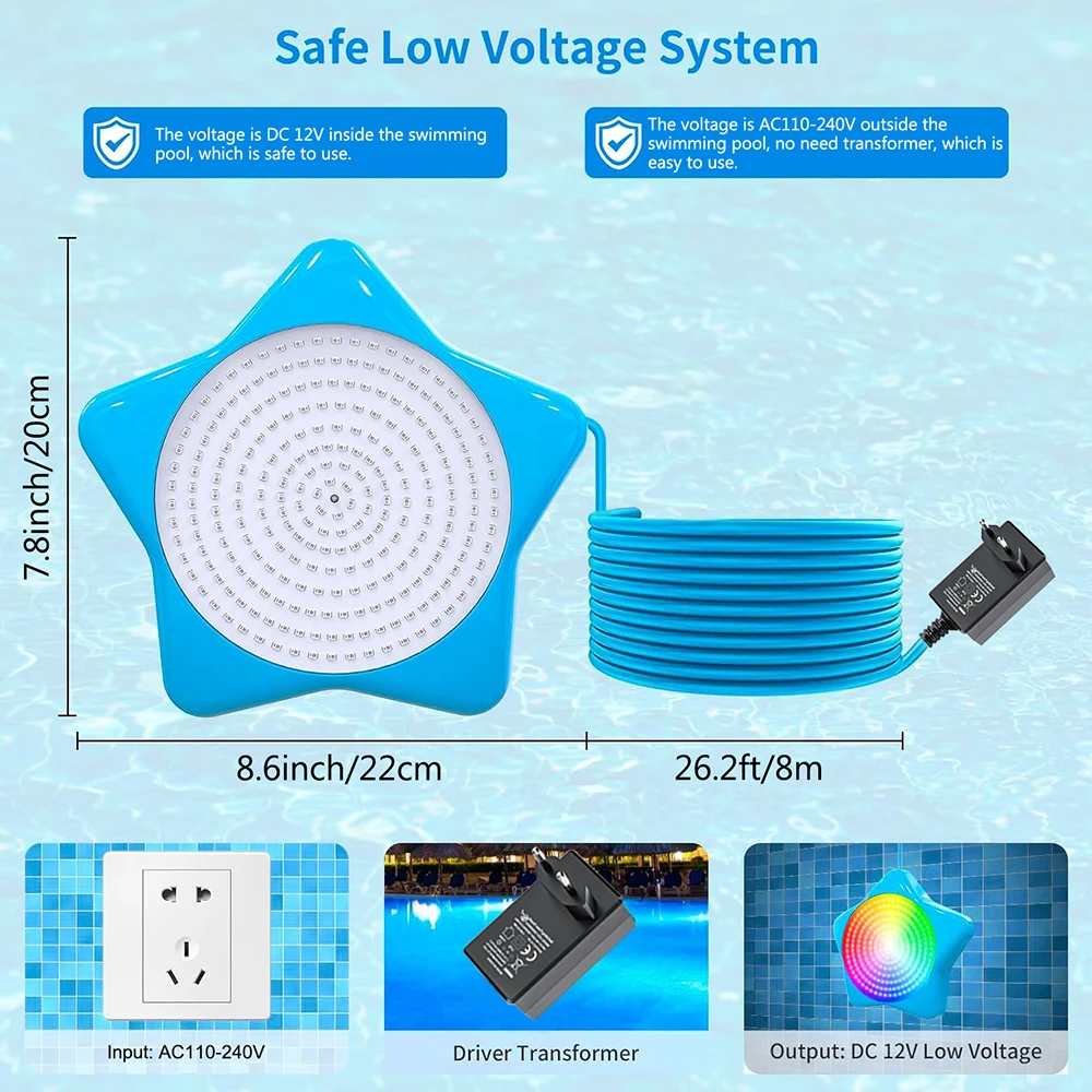 إضاءة المسبح تحت الماء مع جهاز تحكم عن بعد ذكي ، تعليق متغير الألوان بألوان الضوء RGB ، مصباح أمامي لحمام السباحة ، مصباح مقاوم للماء ، 20 واط