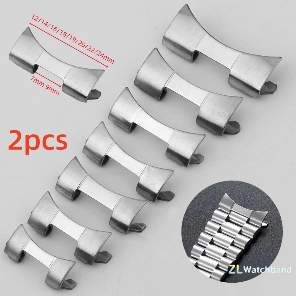 2PCS Stainless Steel Band Connectors for Seiko for Oyster Curved End Link Strap Adapter  Accessories 12/14/16/18/19/20/22mm/24mm