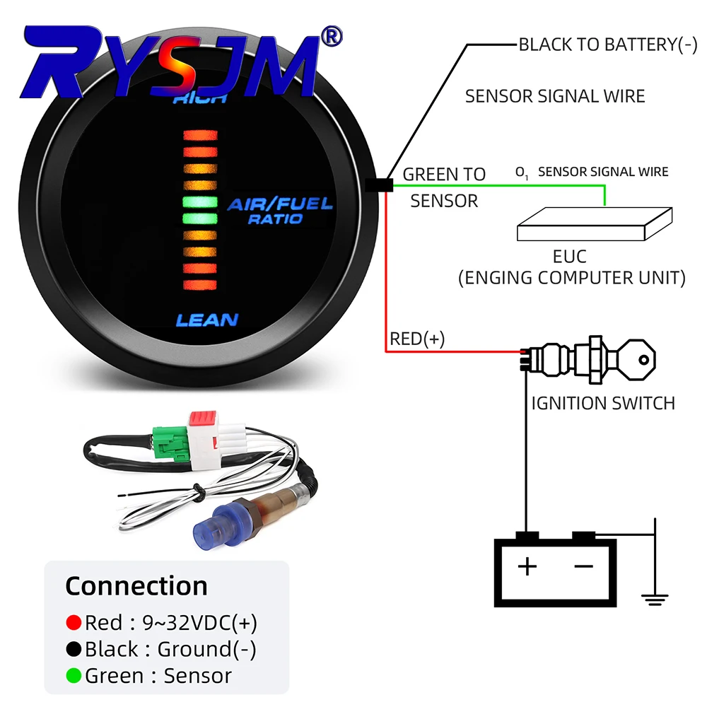 52MM Gauge LED Digital Gauge Air Fuel Ratio Meter Holder or Narrowband O2 Oxygen Sensor for Car Racing 12V