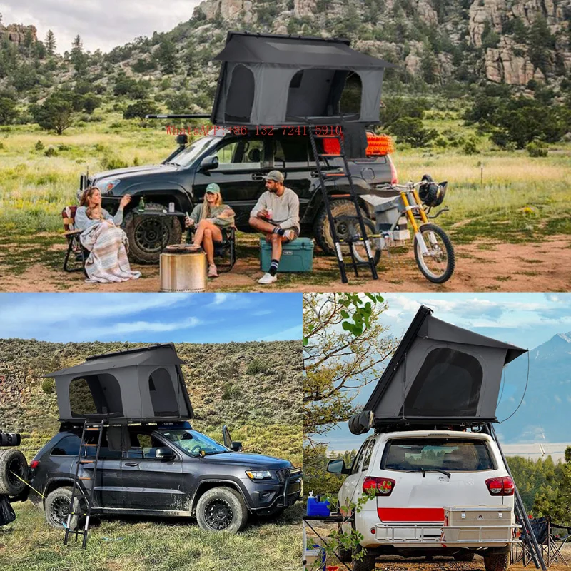 Hongsheng Products / Factory Direct Ultra Slimline Rooftop Tent 66kg 11.5cm Side Opening USB Charging LED Light for SUV  Camping