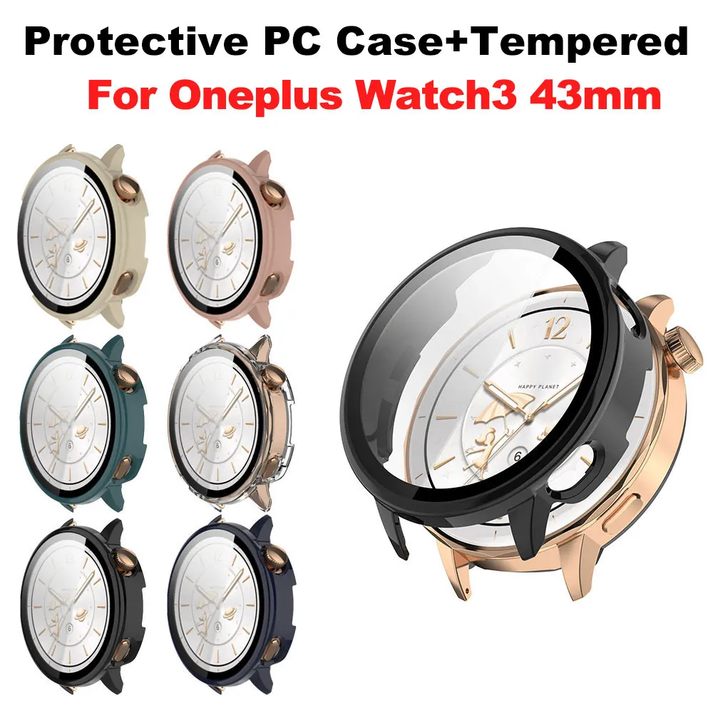 Glass+Case for OnePlus Watch3 43MM Glass Screen Protector & Hard PC Protective Scratch Resistant Bumper Cover Smart Accessories