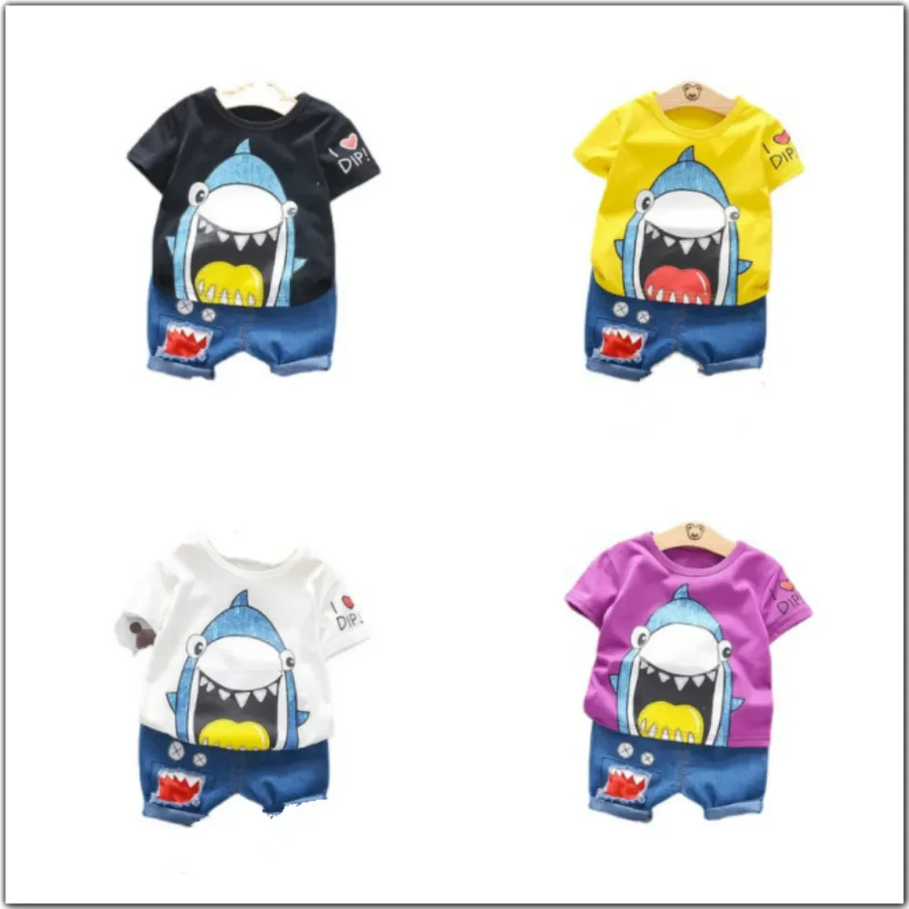 Summer Cartoon Baby Boys Clothes Sets Infants Kids Outfits Tracksuit Girls Cotton Shark Short T-Shirt + Pant 2PCS Children Suits