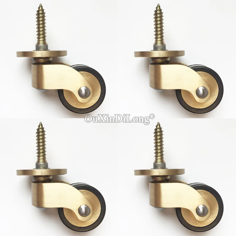 

NEW 4PCS 1'' Solid Brass Casters Table Chair Sofa Couch Cabinet Feet Castors 360° Rotary Wheels Rubber Silent Furniture Rollers