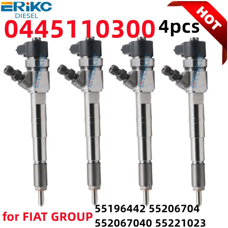 4PCS High Quality Injector 0445110300 0 445 110 300 55196442 55206704 552067040 55221023 FOR FIAT GROUP Bravo 1.6 MultiJet