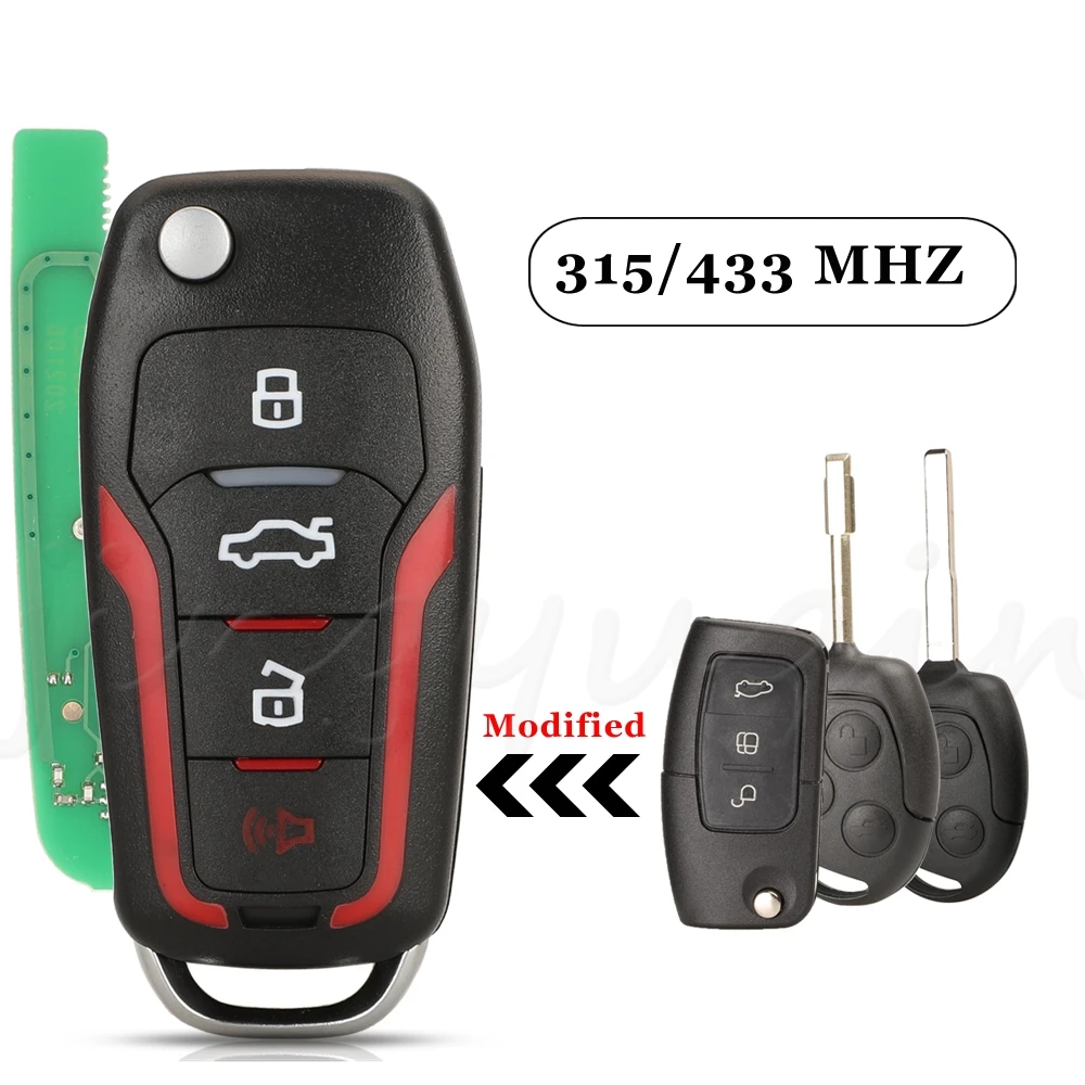 

jingyuqin 4 Buttons Modified Remote Key 315/433Mhz For Ford Focus Fiesta Transit Mondeo Fusion With HU101/FO21 Blade