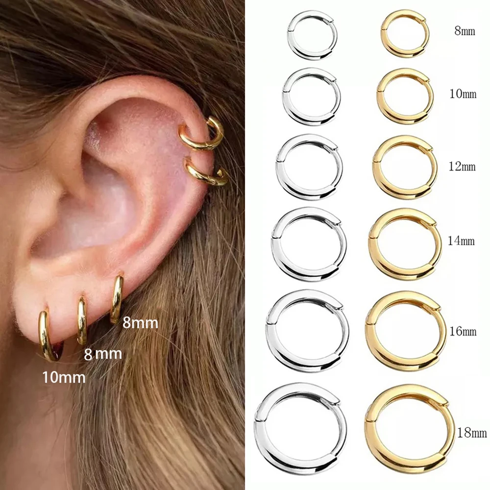 1 Pair High Quality Stainless Steel Round Small Hoop Earrings for Women Man Simple Smooth Punk Hip-Hop Earrings Piercing Jewelry