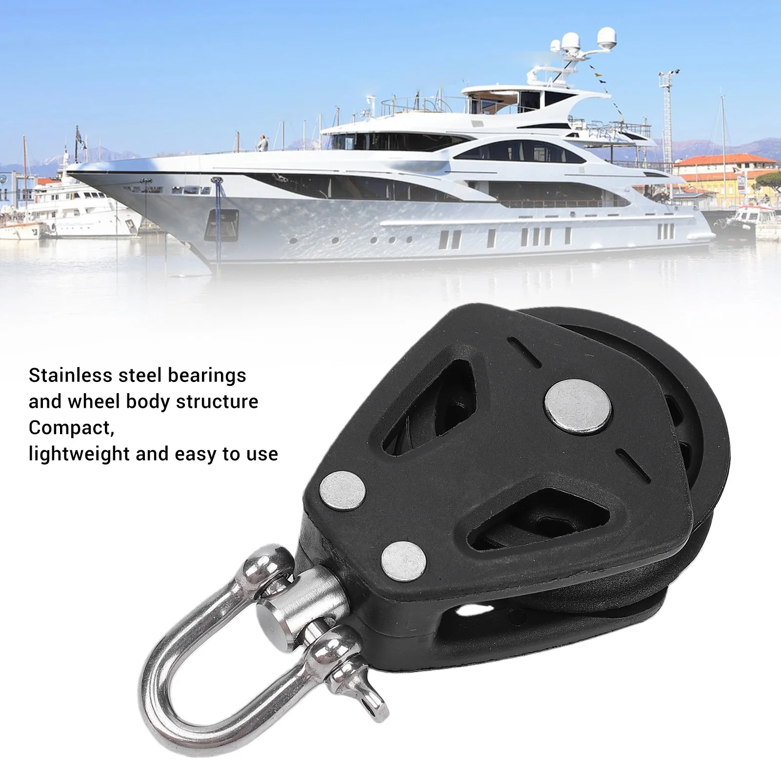 Marine Pulley Block 50mm Single Swivel Sailing Block Stainless Steel Bearing Nylon Wheel Marine Pulley for Marine Rope Guidance