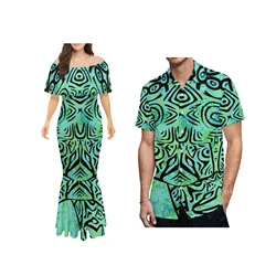 Plus Size 7XL Women's Long Fishtail Dress Polynesian Tribal Sublimation Print Lady Party Mermaid Dress One Shoulder Maxi Dresses