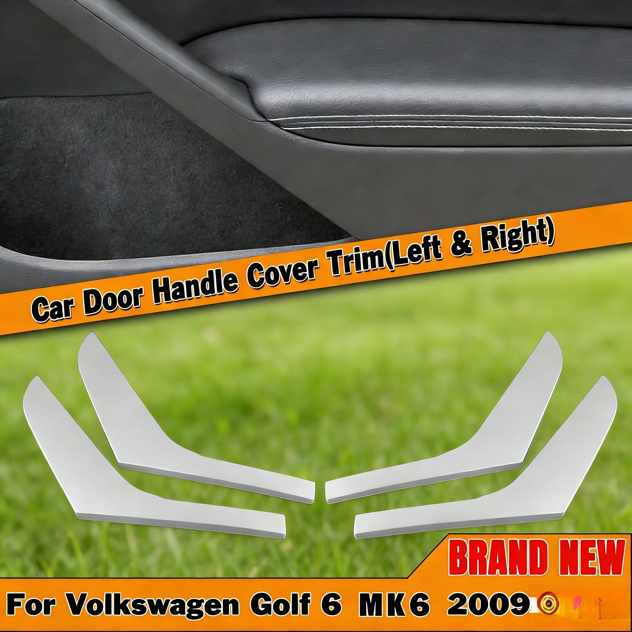 

For VW Volkswagen GOLF 6 Mk6 2009-2013 Silver Car Interior Door Armrest Handle Strips Cover 5K4868039A 5K4868040A