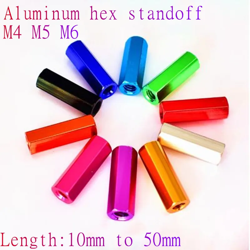 5pcs Aluminum standoff M4 M5 M6*10/12/15/20/25/30/35/40/45/50 colourful aluminum hex spacer stud