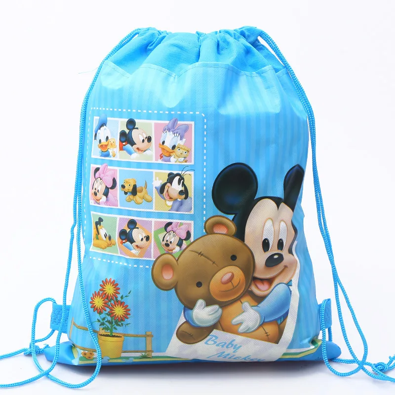 Mochila portátil de algodón con cordón para niños, bolsa de viaje de tela no tejida de Disney, Mickey, Minnie, almacenamiento de ropa, zapatos, escuela