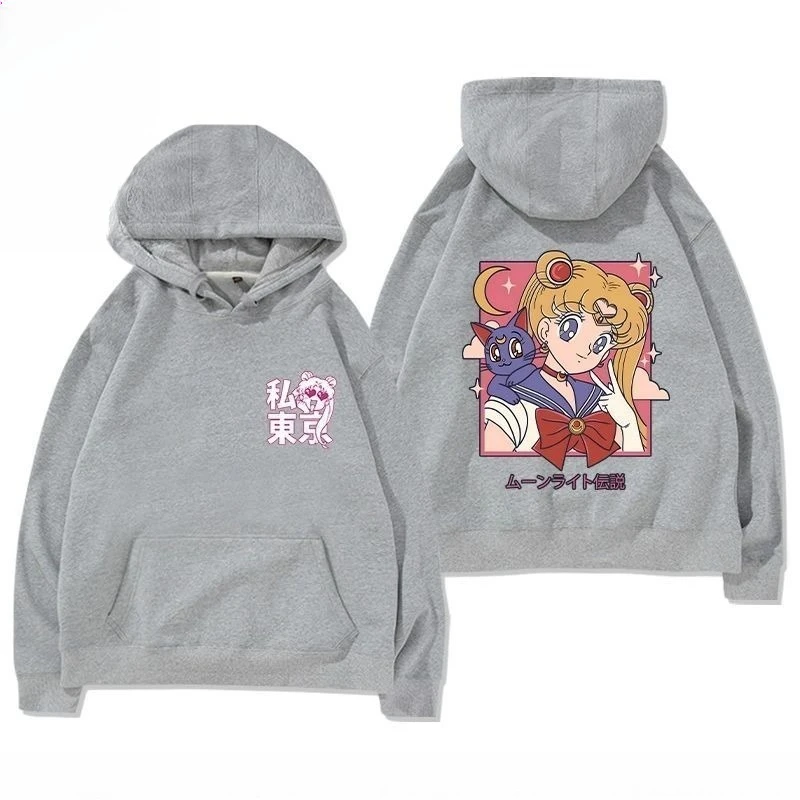 

Sailor Moon 2025 New Water Ice Moon Animation Painting Peripheral Cartoon Printing Loose Hooded Men's Autumn Winter Sweater