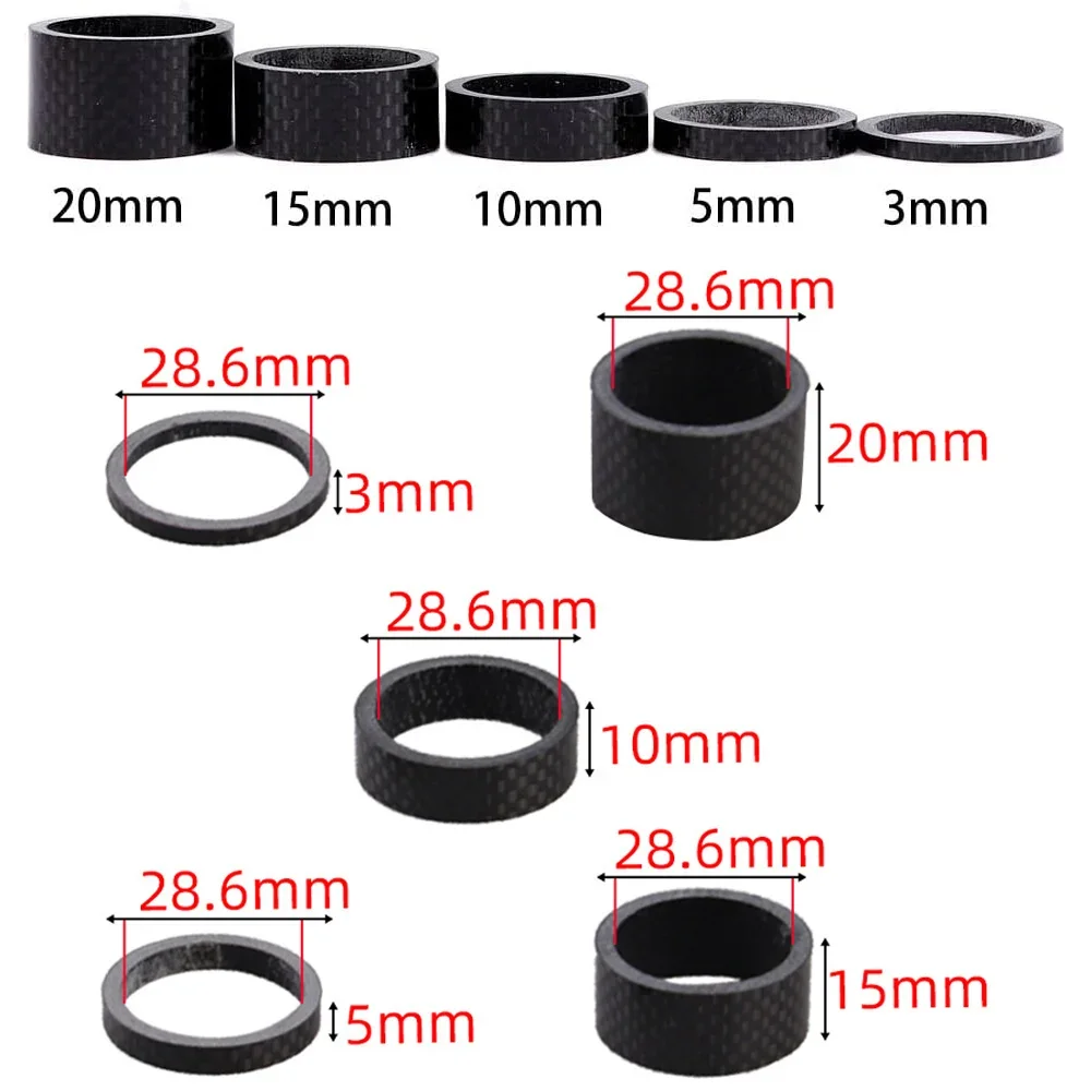 5PCS Bicycle Carbon Fiber Spacer 3/5/10/15/20mm MTB Headset Washer 28.6mm Fork Tube Spacer Mountain Bike Accessories