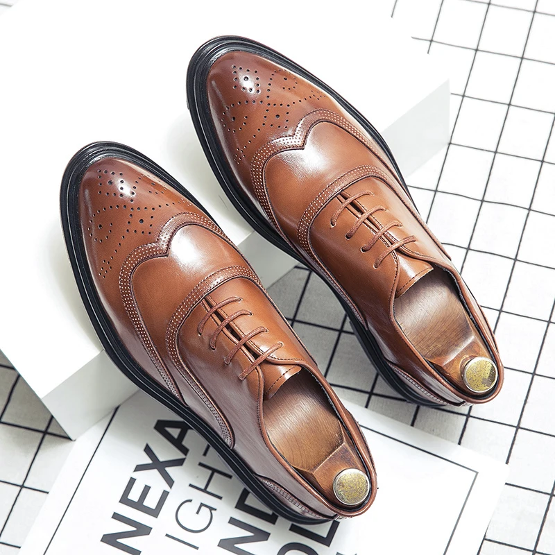 

Men Retro Blok Shoes Men Lace up Business Comfortable Fashion Leather Shoes Men Gentleman Social Shoes Size 37-46