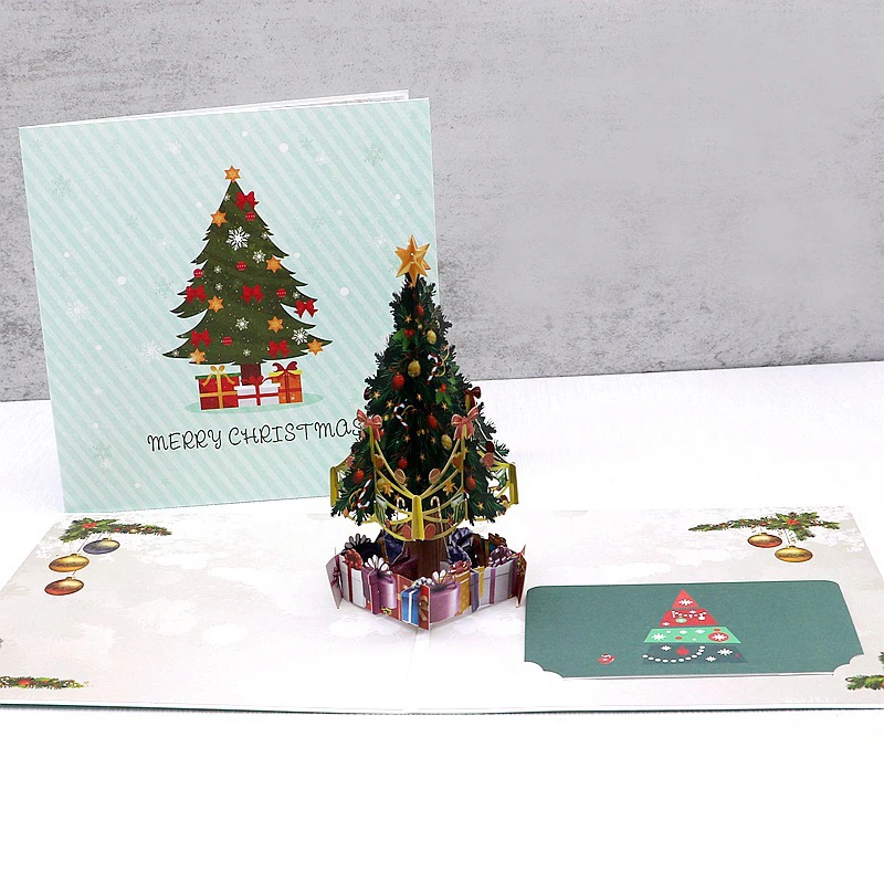 3D Pop Up Greeting Cards Merry Christmas Cards Envelope New Year Greeting Cards Gifts Blessing Postcard Gift Card Xmas Party