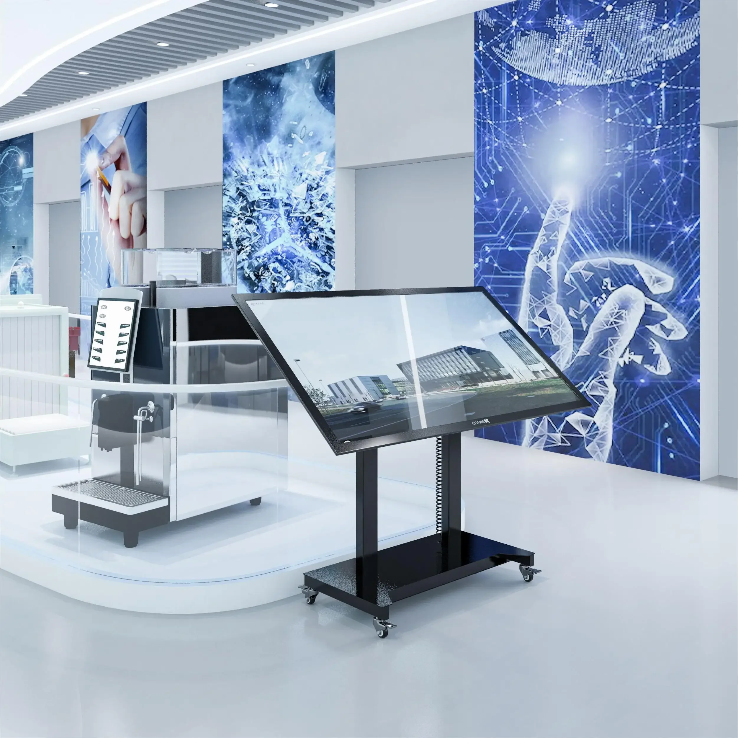 Chariot de télévision motorisé moderne, chariot de télévision réglable en hauteur en métal avec roues, supports de télévision mobiles avec télécommande pour salle de réunion