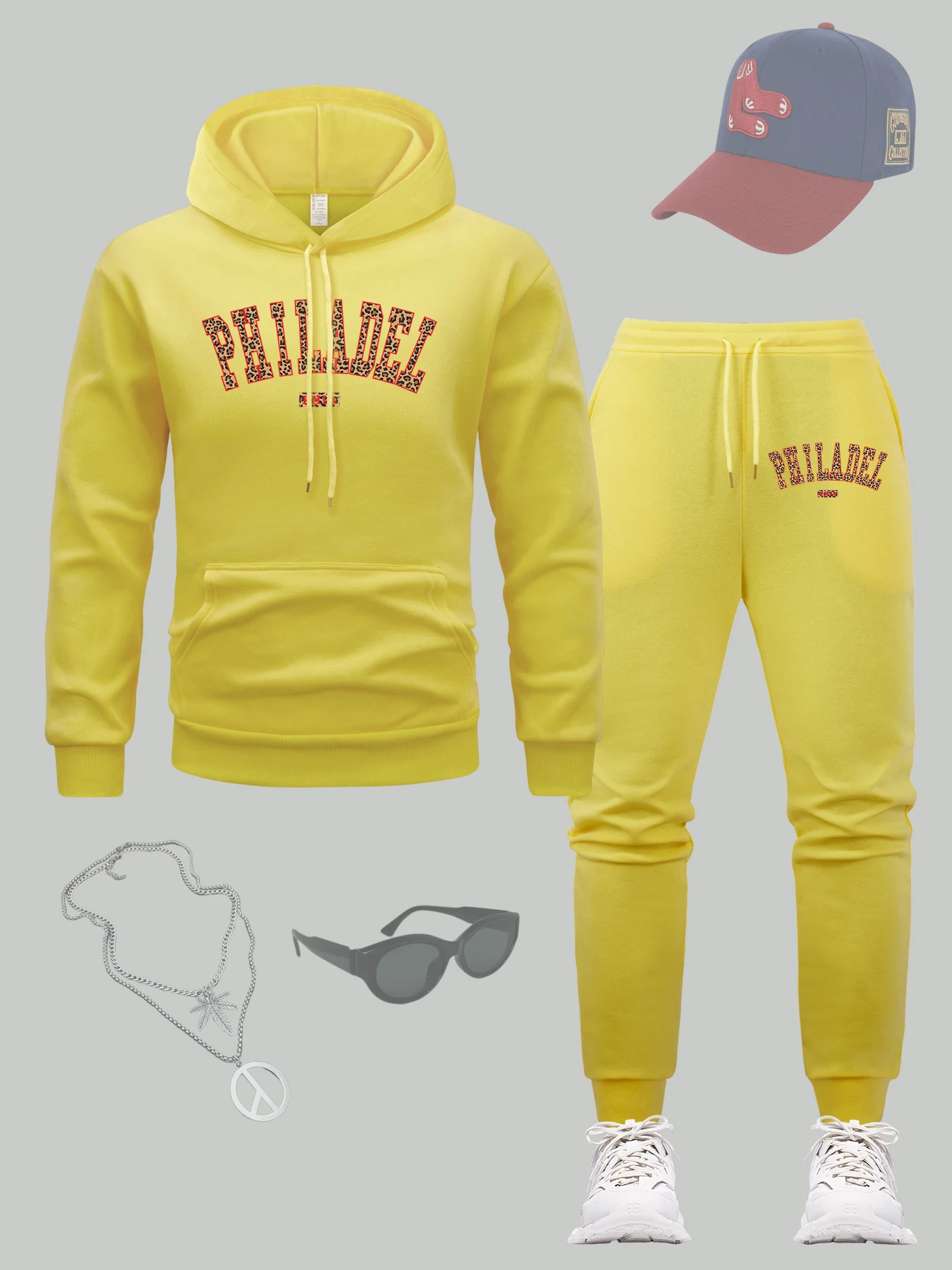 

Philadel Art Letter Print Jogging Pants Men Fleece Hip Hop Hoodie Set Loose Drawstring Hoodies Multicolor Autumn Sweatpant