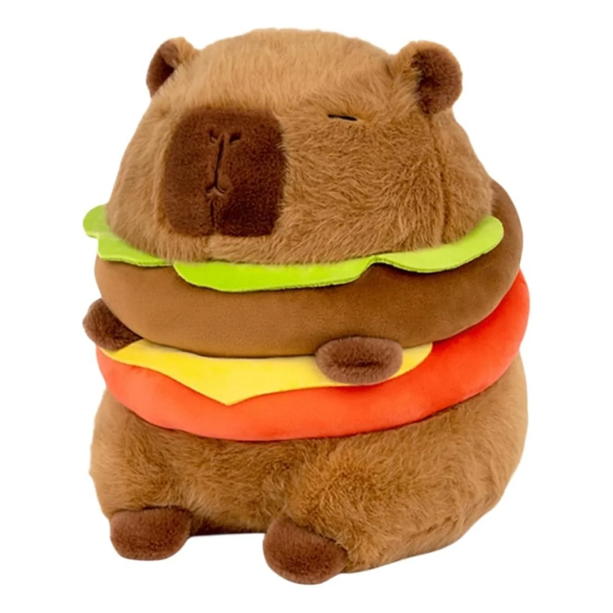 Realistic Capybara Burger Plush, Cute Capybara Stuffed Animal Pillow Plushie Toy, Soft Hamburger Food Stuffed Toys Doll