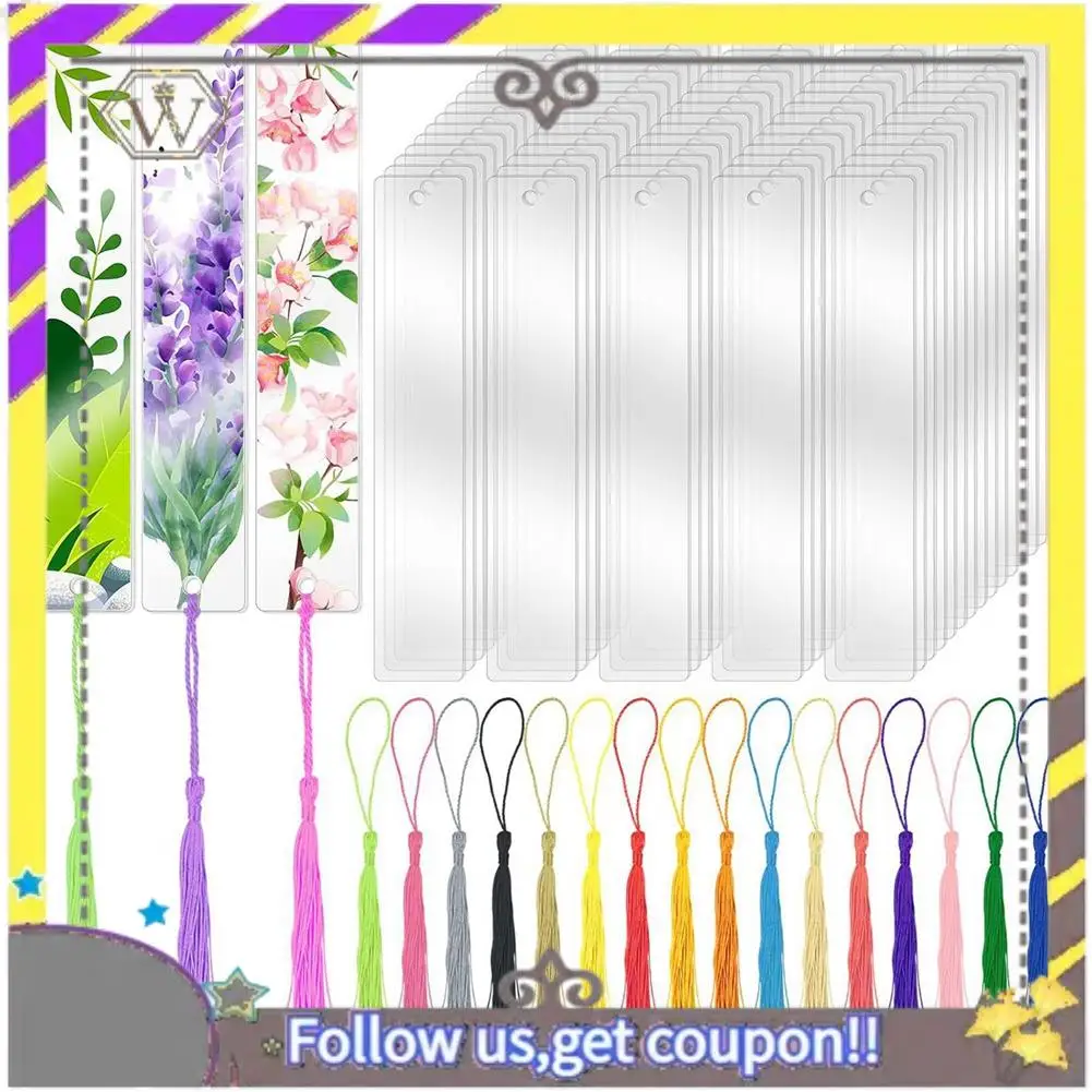 New 100 PCS Acrylic Blanks Bookmarks With 100 Pcs Colorful Bookmark Tassels, For DIY Craft Projects & Gift Tags