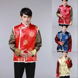 Chinese Traditional Retro Style Men Cotton Vest High Quality Satin Sleeveless Coat Tops Streetwear Vest Birthday Party Jacket