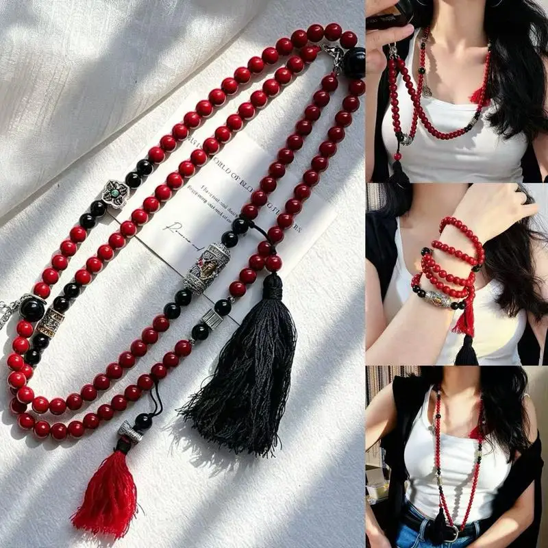 -end high-quality natural black onyx and cinnabar necklace available in various styles sweater chain phone crossbody cha